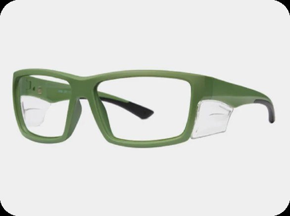 Green prescription safety glasses with clear integrated side shields