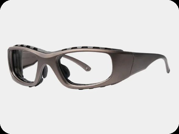 Grey wrap-around safety glasses with a foam-lined seal
